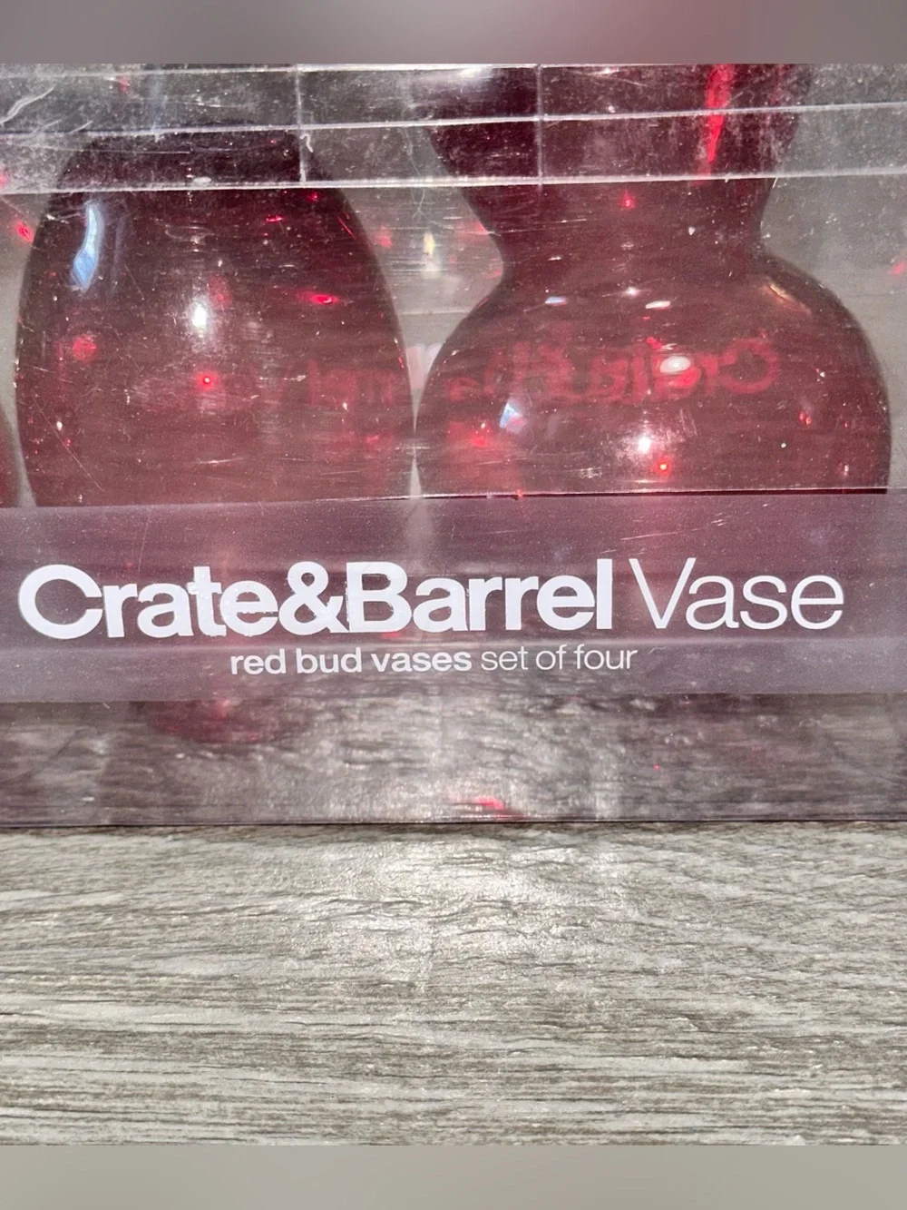 Crate & Barrel Ruby Red Bud Vases Mouth Blown Glass Set Of 4 Miniature Floral